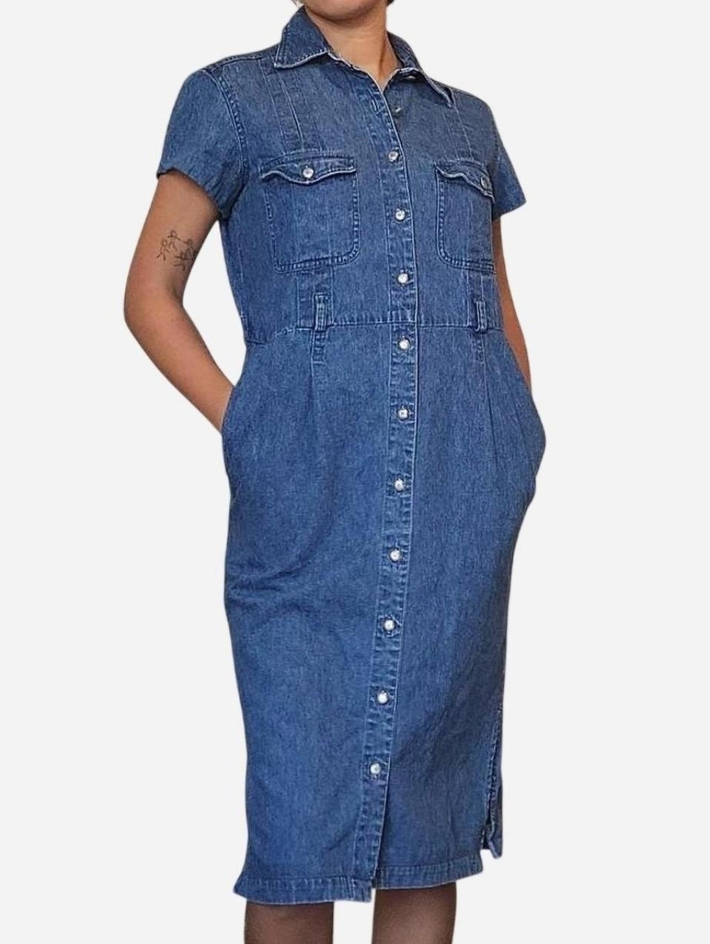 Vintage Denim Cotton Midi Dress